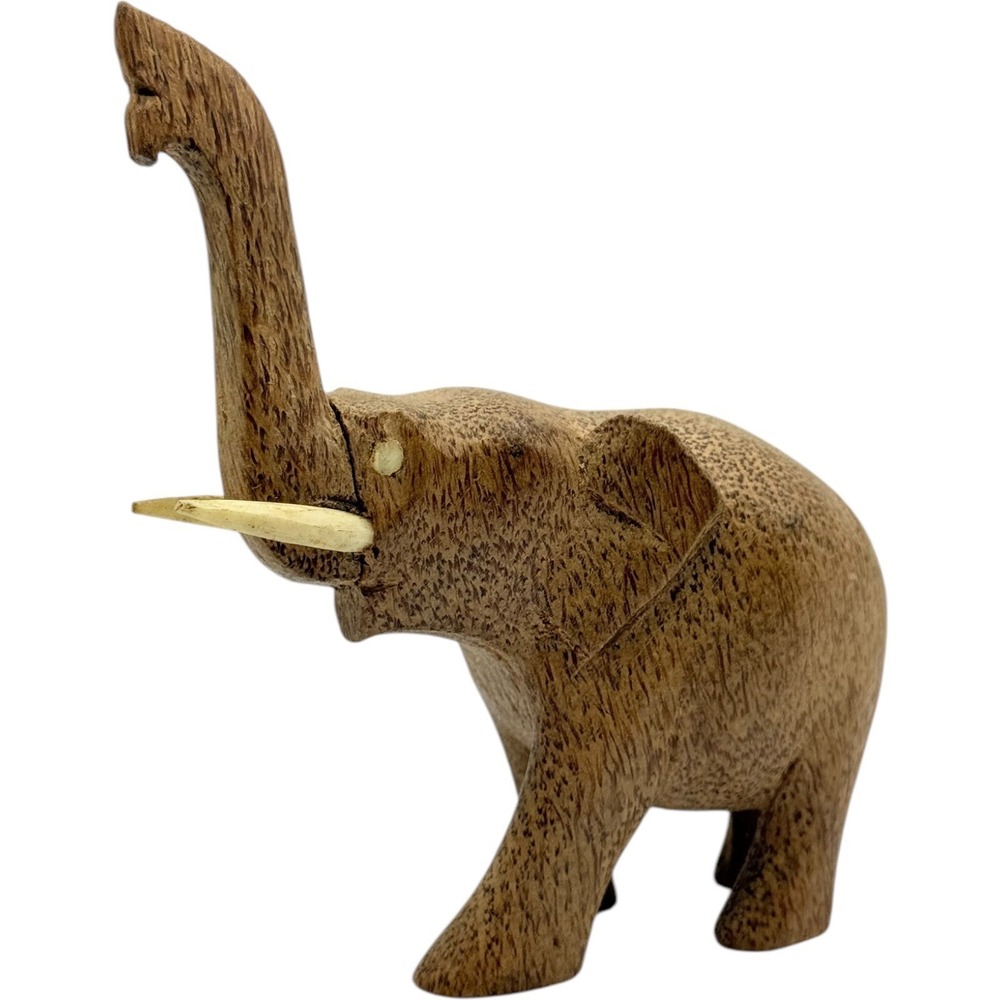 Hand Carved Wooden Elephant Figurine Trunk Up Good Luck Decor Statue Vintage